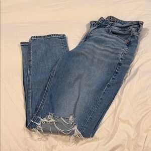 American Eagle Outfitters Medium Blue Straight Leg Jeans with Frayed Hem